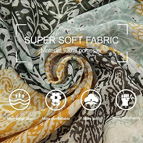 Yeieeo Boho Scarf for Women Lightweight Floral Printed Scarf Fall Winter Fashion Fringed Shawl - 2