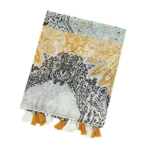 Yeieeo Boho Scarf for Women Lightweight Floral Printed Scarf Fall Winter Fashion Fringed Shawl - 5