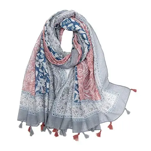 Yeieeo Boho Scarf for Women Lightweight Floral Printed Scarf Fall Winter Fashion Fringed Shawl 