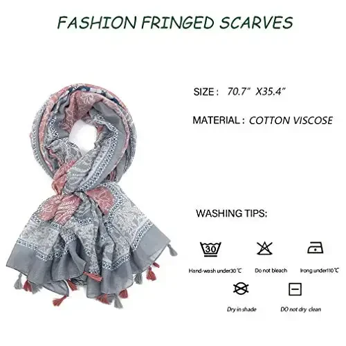 Yeieeo Boho Scarf for Women Lightweight Floral Printed Scarf Fall Winter Fashion Fringed Shawl - 4