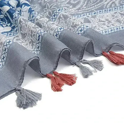 Yeieeo Boho Scarf for Women Lightweight Floral Printed Scarf Fall Winter Fashion Fringed Shawl - 5
