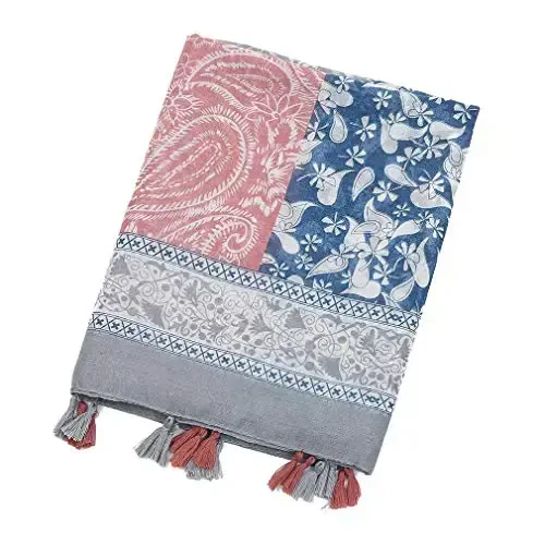 Yeieeo Boho Scarf for Women Lightweight Floral Printed Scarf Fall Winter Fashion Fringed Shawl - 6