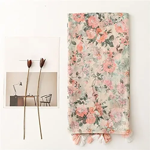 Yeieeo Boho Scarf for Women Lightweight Floral Printed Scarf Fall Winter Fashion Fringed Shawl - 5