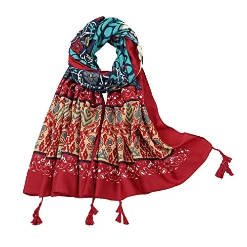 Yeieeo Boho Scarf for Women Lightweight Floral Printed Scarf Fall Winter Fashion Fringed Shawl 