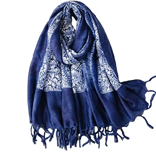 Yeieeo Boho Scarf for Women Lightweight Floral Printed Scarf Fall Winter Fashion Fringed Shawl - 1