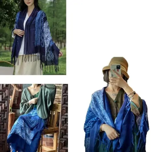 Yeieeo Boho Scarf for Women Lightweight Floral Printed Scarf Fall Winter Fashion Fringed Shawl - 5