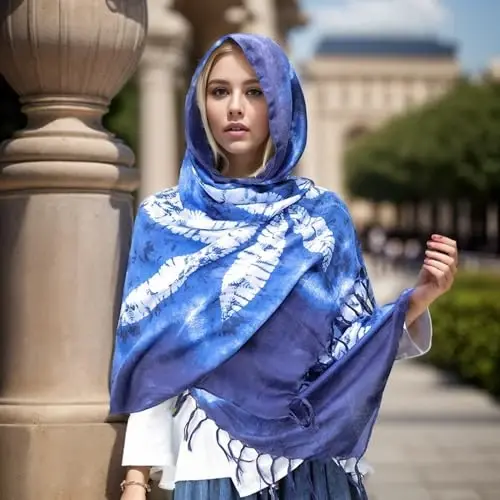 Yeieeo Boho Scarf for Women Lightweight Floral Printed Scarf Fall Winter Fashion Fringed Shawl - 3