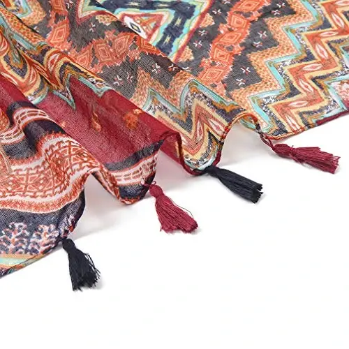Yeieeo Boho Scarf for Women Lightweight Floral Printed Scarf Fall Winter Fashion Fringed Shawl - 5