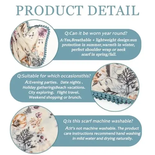 Yeieeo Boho Scarf for Women Lightweight Floral Printed Scarf Fall Winter Fashion Fringed Shawl - 4