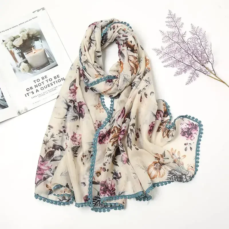 Yeieeo Boho Scarf for Women Lightweight Floral Printed Scarf Fall Winter Fashion Fringed Shawl - 2