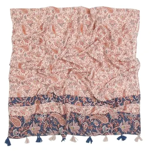 Yeieeo Boho Scarf for Women Lightweight Floral Printed Scarf Fall Winter Fashion Fringed Shawl - YEIEEO (1)