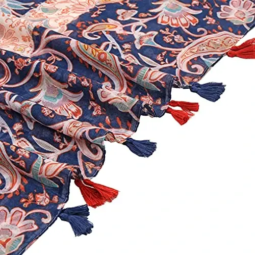 Yeieeo Kadınlar için Boho Eşarp Hafif Çiçek Baskılı Eşarp Sonbahar Kış Moda Saçaklı Şal - 5