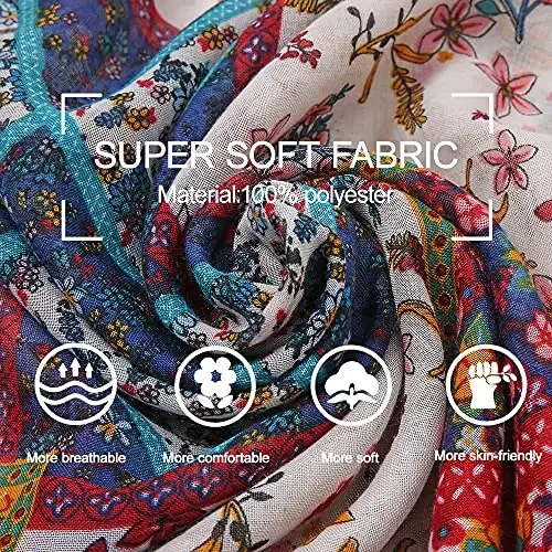 Yeieeo Kadınlar için Boho Eşarp Hafif Çiçek Baskılı Eşarp Sonbahar Kış Moda Saçaklı Şal - 9