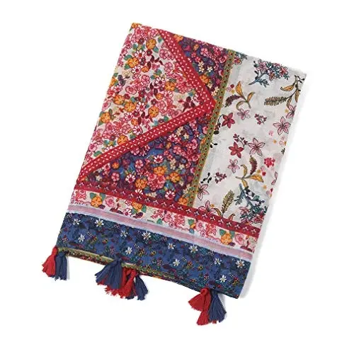 Yeieeo Kadınlar için Boho Eşarp Hafif Çiçek Baskılı Eşarp Sonbahar Kış Moda Saçaklı Şal - 12