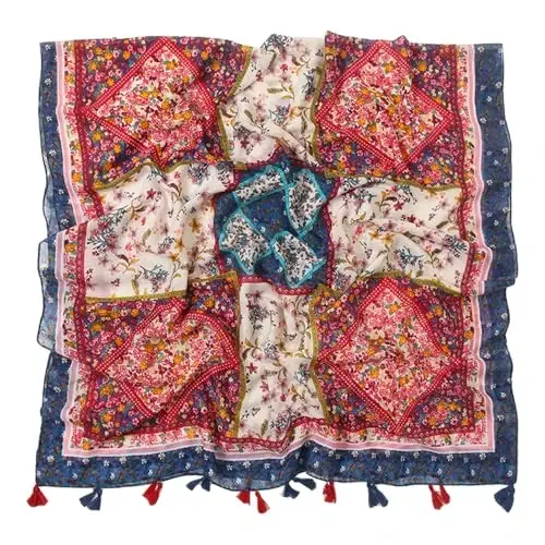 Yeieeo Kadınlar için Boho Eşarp Hafif Çiçek Baskılı Eşarp Sonbahar Kış Moda Saçaklı Şal - 2