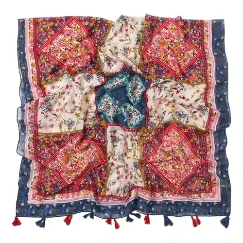 Yeieeo Boho Scarf for Women Lightweight Floral Printed Scarf Fall Winter Fashion Fringed Shawl - YEIEEO (1)