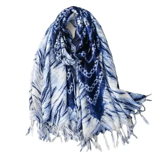 Yeieeo Boho Scarf for Women Lightweight Floral Printed Scarf Fall Winter Fashion Fringed Shawl - YEIEEO