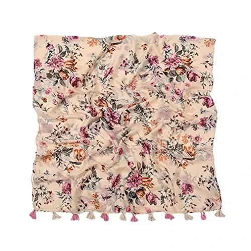 Yeieeo Boho Scarf for Women Lightweight Floral Printed Scarf Fall Winter Fashion Fringed Shawl - YEIEEO (1)