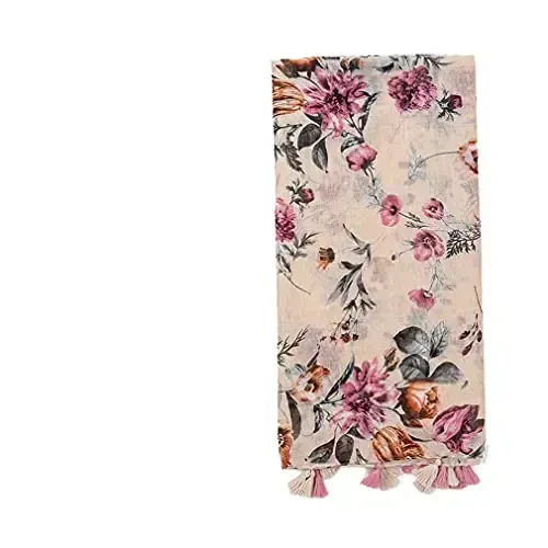 Yeieeo Boho Scarf for Women Lightweight Floral Printed Scarf Fall Winter Fashion Fringed Shawl - 5