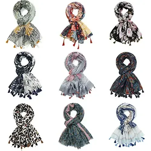 Yeieeo Boho Scarf for Women Lightweight Floral Printed Scarf Fall Winter Fashion Fringed Shawl - 6