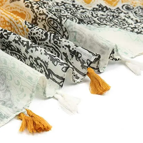 Yeieeo Boho Scarf for Women Lightweight Floral Printed Scarf Fall Winter Fashion Fringed Shawl - 4