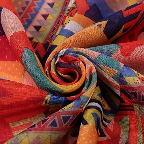 Yeieeo Boho Scarf for Women Lightweight Floral Printed Scarf Fall Winter Fashion Fringed Shawl - 8
