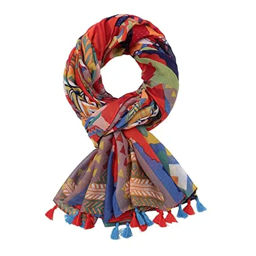 Yeieeo Boho Scarf for Women Lightweight Floral Printed Scarf Fall Winter Fashion Fringed Shawl - YEIEEO (1)