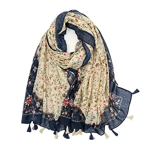 Yeieeo Boho Scarf for Women Lightweight Floral Printed Scarf Fall Winter Fashion Fringed Shawl 
