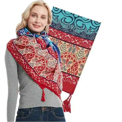 Yeieeo Boho Scarf for Women Lightweight Floral Printed Scarf Fall Winter Fashion Fringed Shawl - 11