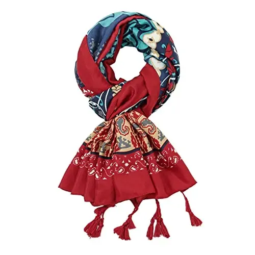 Yeieeo Boho Scarf for Women Lightweight Floral Printed Scarf Fall Winter Fashion Fringed Shawl - 2