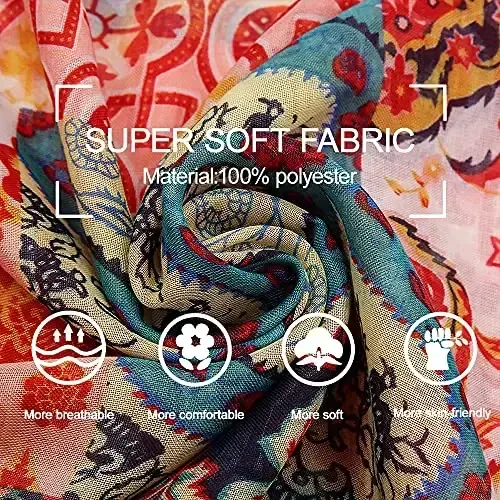 Yeieeo Boho Scarf for Women Lightweight Floral Printed Scarf Fall Winter Fashion Fringed Shawl - 3