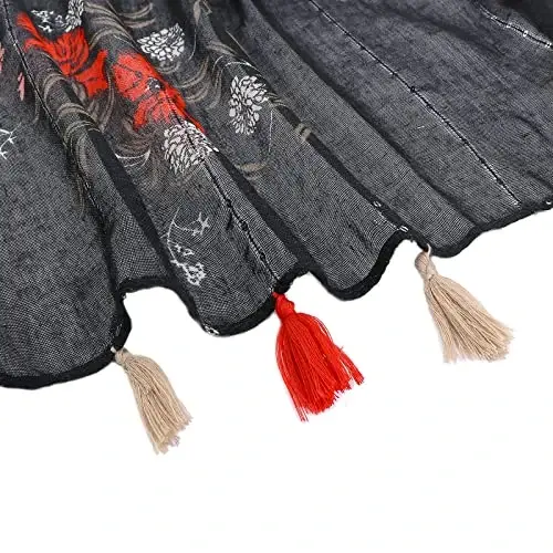 Yeieeo Kadınlar için Boho Eşarp Hafif Çiçek Baskılı Eşarp Sonbahar Kış Modası Saçaklı Şal - 10