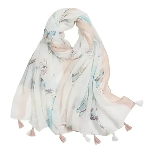 Yeieeo Boho Scarf for Women Lightweight Floral Printed Scarf Fall Winter Fashion Fringed Shawl 