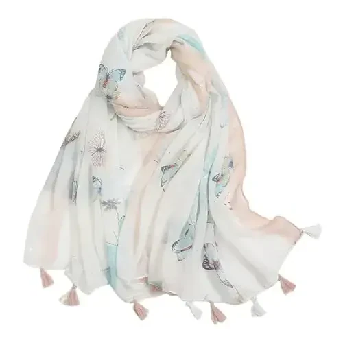 Yeieeo Boho Scarf for Women Lightweight Floral Printed Scarf Fall Winter Fashion Fringed Shawl - YEIEEO