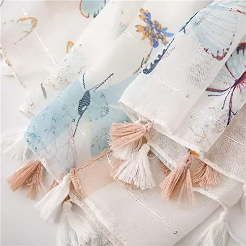Yeieeo Boho Scarf for Women Lightweight Floral Printed Scarf Fall Winter Fashion Fringed Shawl - 6