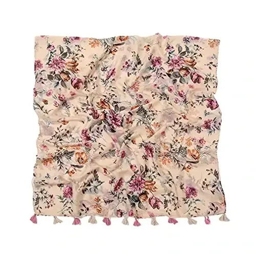 Yeieeo Boho Scarf for Women Lightweight Floral Printed Scarf Fall Winter Fashion Fringed Shawl - YEIEEO (1)