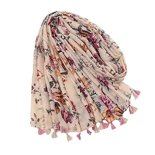 Yeieeo Boho Scarf for Women Lightweight Floral Printed Scarf Fall Winter Fashion Fringed Shawl - 3