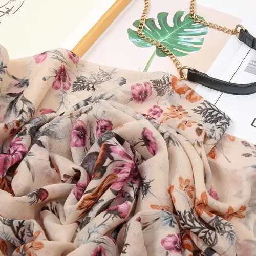 Yeieeo Kadınlar için Boho Eşarp Hafif Çiçek Baskılı Eşarp Sonbahar Kış Modası Saçaklı Şal - 5