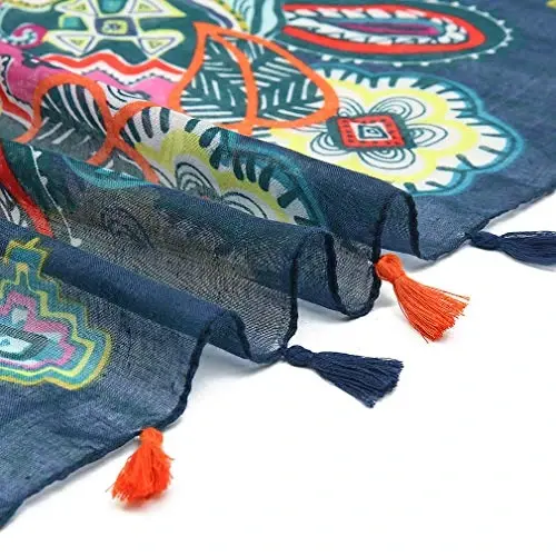 Yeieeo Kadınlar için Boho Eşarp Hafif Çiçek Baskılı Eşarp Sonbahar Kış Modası Saçaklı Şal - 5
