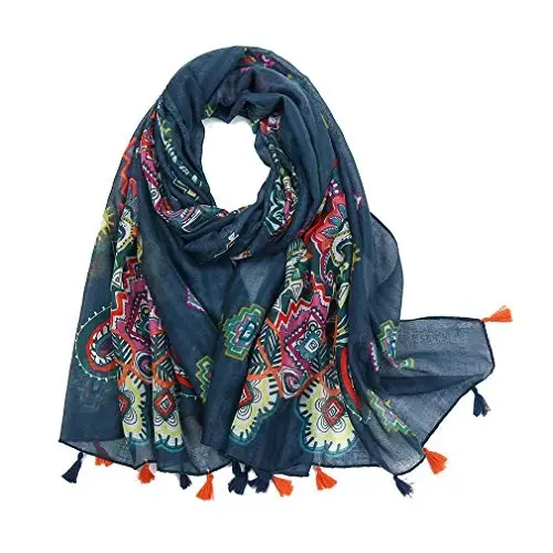 Yeieeo Boho Scarf for Women Lightweight Floral Printed Scarf Fall Winter Fashion Fringed Shawl 