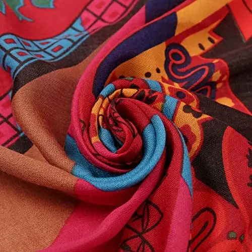 Yeieeo Boho Scarf for Women Lightweight Floral Printed Scarf Fall Winter Fashion Fringed Shawl - YEIEEO (1)