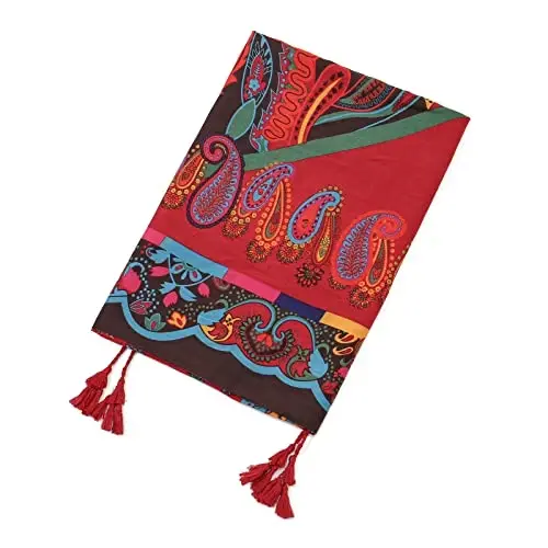 Yeieeo Boho Scarf for Women Lightweight Floral Printed Scarf Fall Winter Fashion Fringed Shawl - 5