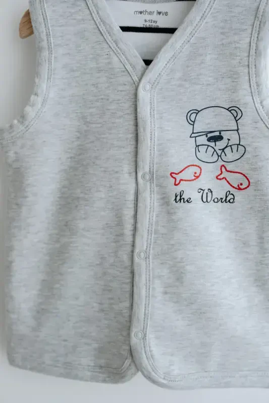 Yelek Çift Kat Kumaşlı Desenli-Gri - 3