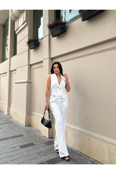 Yelek Pantolon Cepli Takim Elbise-BEYAZ - ZF BUTİK