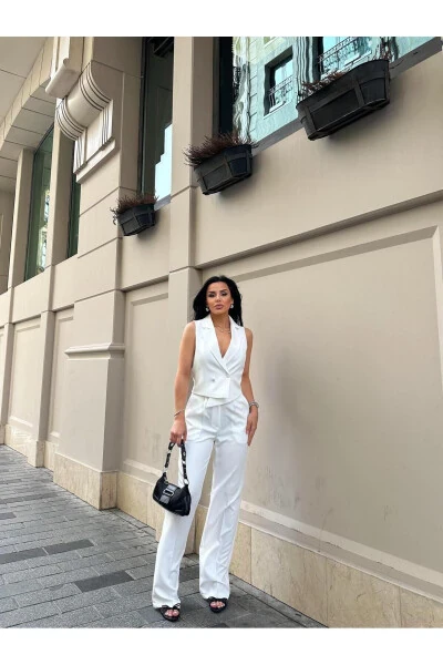 Yelek Pantolon Cepli Takim Elbise-BEYAZ - ZF BUTİK (1)