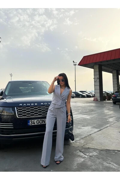 Yelek Pantolon Cepli Takim Elbise-GRİÇİZGİLİ - ZF BUTİK