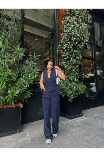 Yelek Pantolon Cepli Takim Elbise-LACİVERTÇİZGİLİ - ZF BUTİK (1)