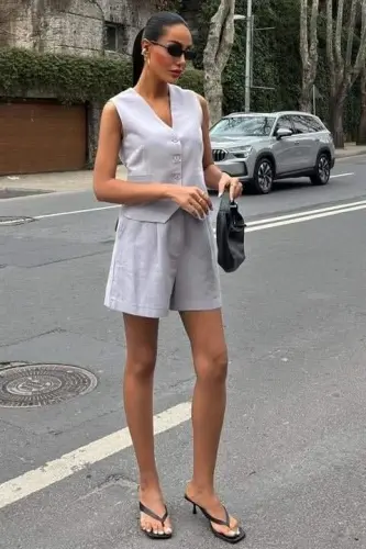 Yelek Short Flamli Keten Takım 10133-17 - 1