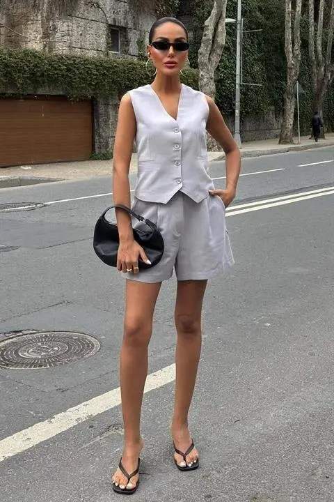 Yelek Short Flamli Keten Takım 10133-17 - 2