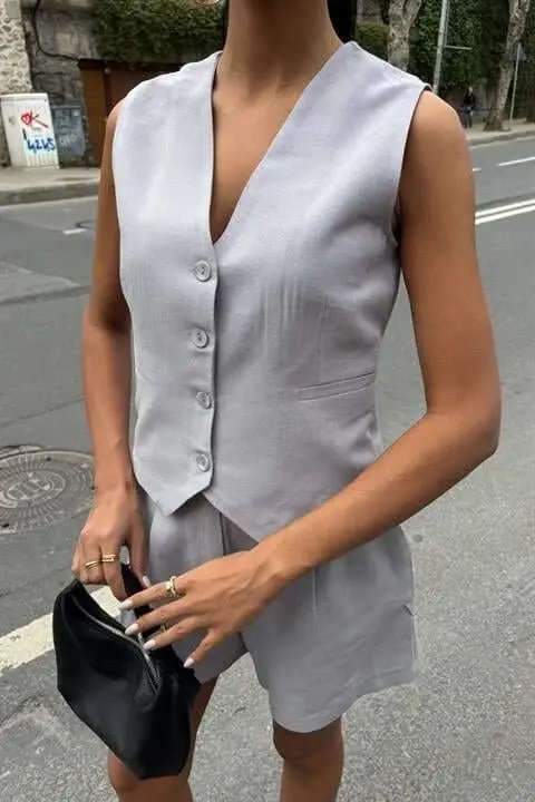 Yelek Short Flamli Keten Takım 10133-17 - 3